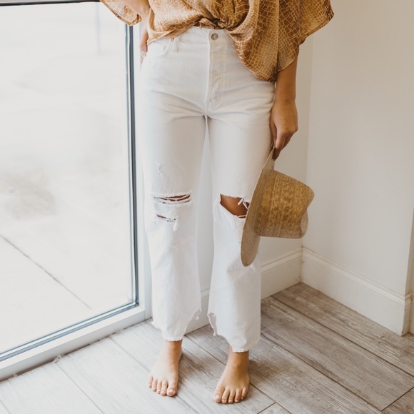 MWT Free People Tapered Baggy Boyfriend in Chalk White Size 25 G21 - Picture 2 of 16